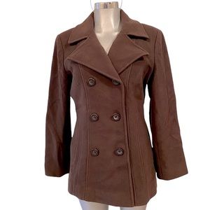 Sonoma Brown Wool Peacoat Double Breast Western Coat Button Down Classic Medium